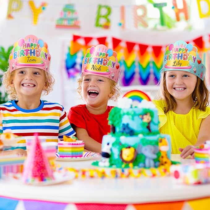 Yunsailing 36 Pcs Happy Birthday Crowns for Kids Paper Birthday Hat Crowns for Classroom Gifts Kids' Party(Macaron Color)
