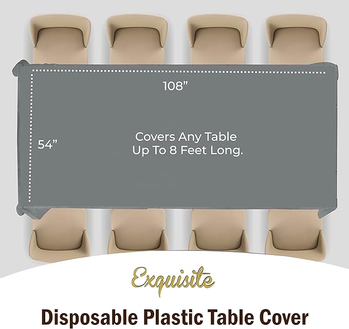 Exquisite Party Solids 6-Pack Premium Plastic Tablecloth 54in. x 108in. Rectangle Plastic Table Cover - Silver