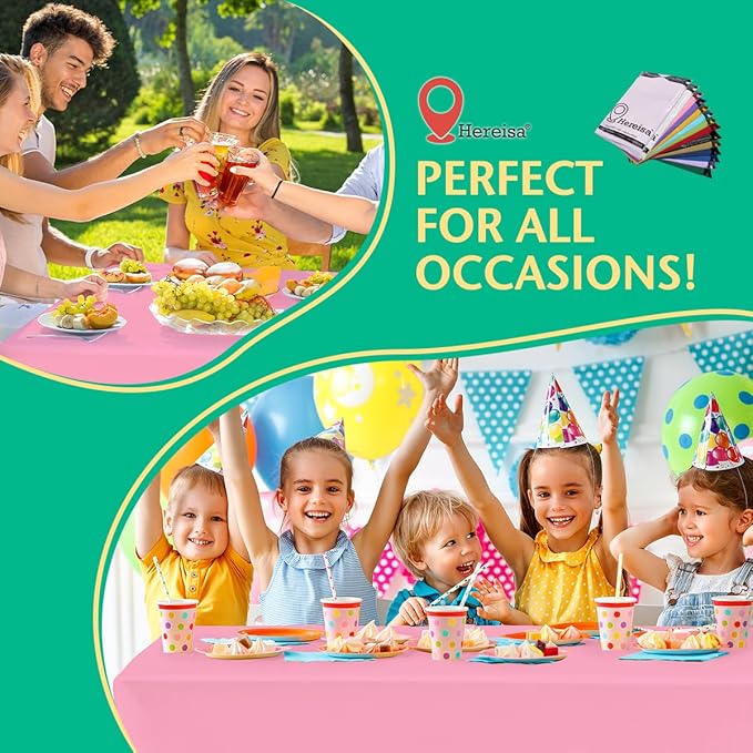 Disposable Pink Plastic Tablecloth 54x108 Inch, 10-Count Waterproof Rectangle Table Cover for Events, Catering