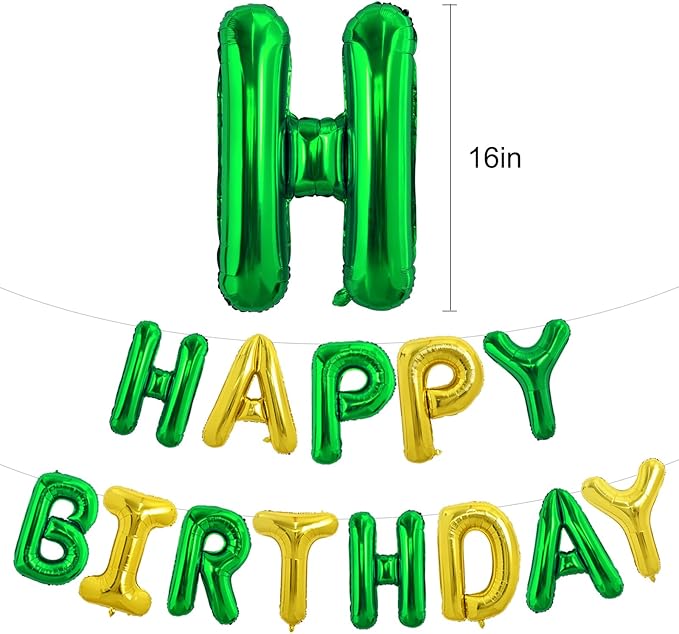 TONIFUL Happy Birthday Balloons Banner 16 Inch Mylar Foil Letters Birthday Sign Reusable for Girls Boys Kids & Adults Birthday Party Decorations Supplies（Green Gold）