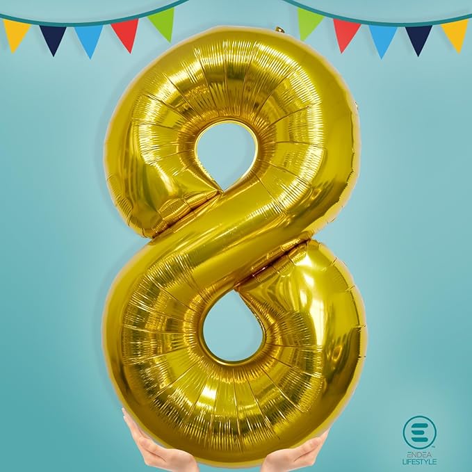 40 Inch Large Gold Number Celebration and Decoration Balloon for Birthday Parties, Graduations, Anniversaries, Weddings, Photo Shoots, Special Events - Helium Foil Mylar (Gold Number 8)