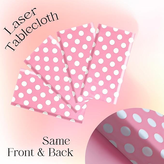 2 Pieces Pink Polka Dot Rectangle Tablecloth - 54x72“ Decorative & Stain Resistant Table Cloth with Polka Dot Pattern, Table Cover for Dining Table, Buffet, Wedding, Camping, Party & Wedding