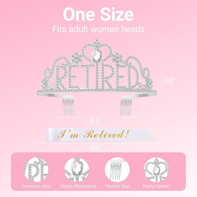 Retirement Party Decorations with Tiara and Sash for Women, Happy Retired Crown and Sash for Gift