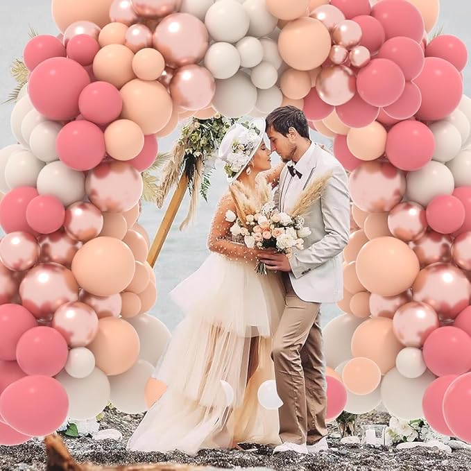 Dusty Pink Blush Balloon Garland Arch Kit, 122PCS Retro Pink Nude Ivory White Metallic Rose Gold Balloons for Boho Engagement Wedding Bridal Shower Birthday Baby Shower Annibersary Party Decorations