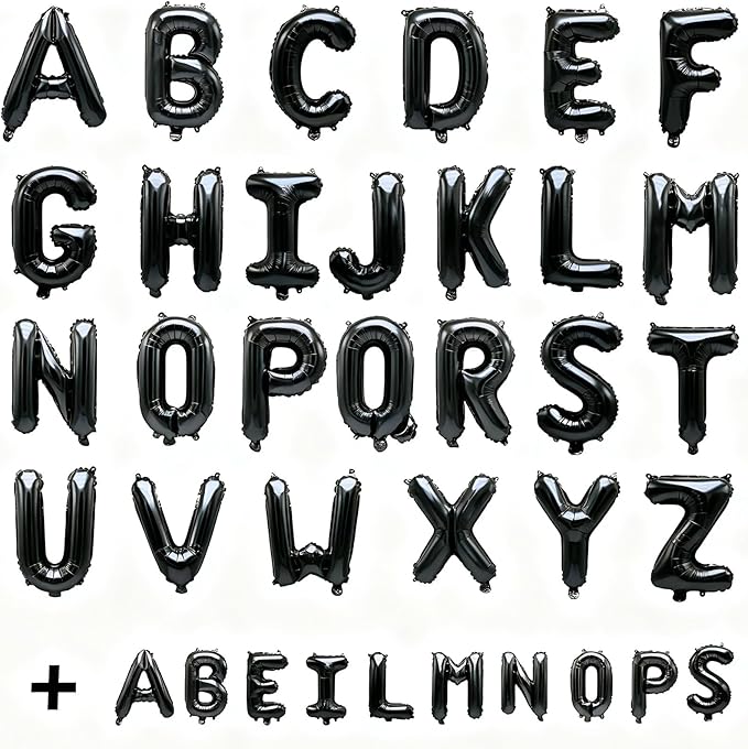 36 Pcs Black Letter Balloons, Custom A-Z Set for Personalizing Names & Phrases Party Supplies Banners - with 1 Set ABEILMNOPS for Wedding/Birthdays/Annivs/Grads Party Decoration Banner Custom Phrase
