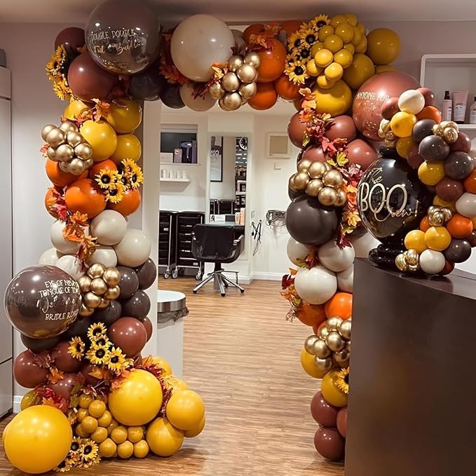 Fall Sunflower Balloon Arch 152pcs Brown Mustard Yellow Sand White Balloons Garland for Thanksgiving Sunflower Baby Shower Birthday Decorations