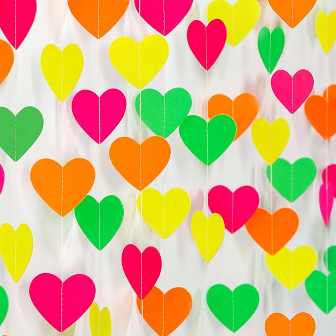 UV Neon Party Decorations Valentines-Day Heart-Garland - 52ft Glow in The Dark 80s Hanging Streamers Banner,Girl Romantic Galentines Wedding Anniversary Baby Bridal Shower Engagement Decor Panduola