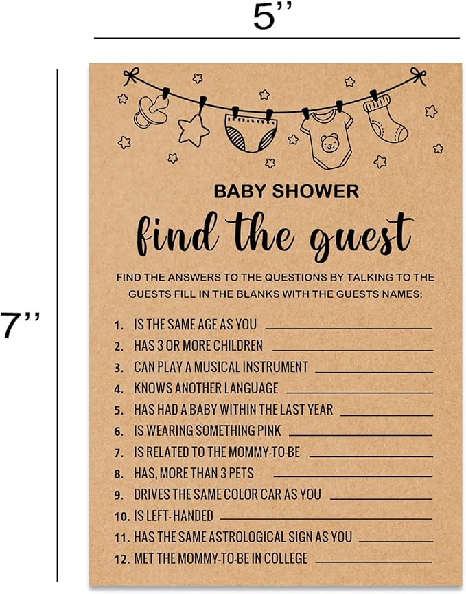 Kraft Baby Shower Game Cards - Find the Guest, Set of 30, Gender Reveal & Party Activities