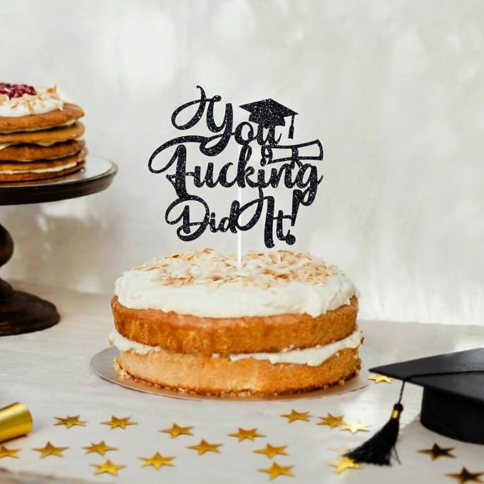 You Did It Cake Topper, Congrats Grad/So Proud of You, Congratulations, Class of 2026 College University Graduation Party Decorations, Black Glitter