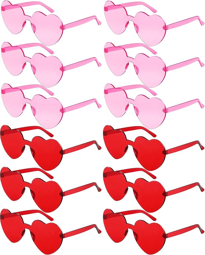 Photect 12 Pair Heart Shaped Sunglasses Neon Color Transparent Heart Glasses for Women Party Favor