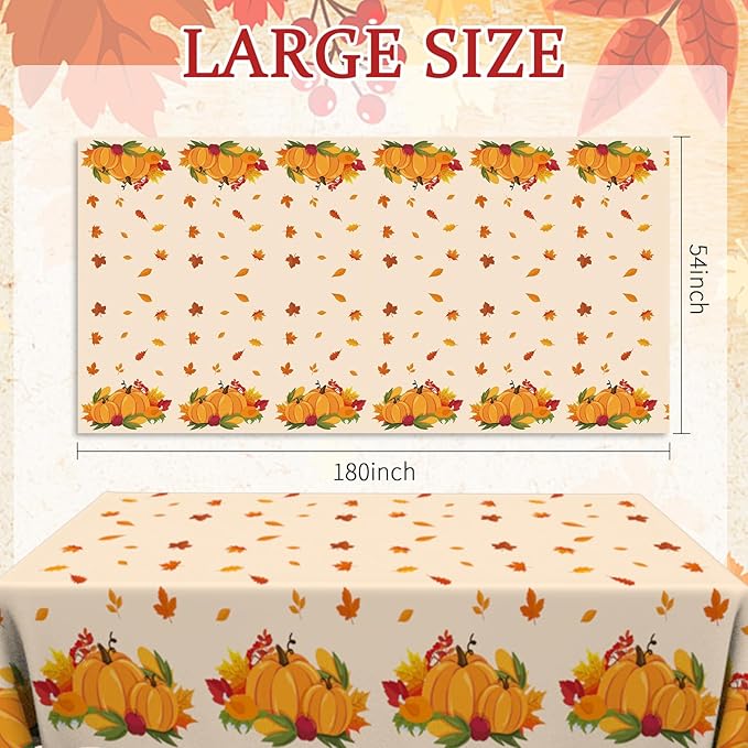 Thanksgiving Tablecloth, 3 PCS Disposable Falls Table Cloth, 54"x108" Plastic Pumpkin Maple Leaves Autumn Rectangle Tablecloth Tables Cover for Thanksgiving Fall Autumn Home Party Table Decorations