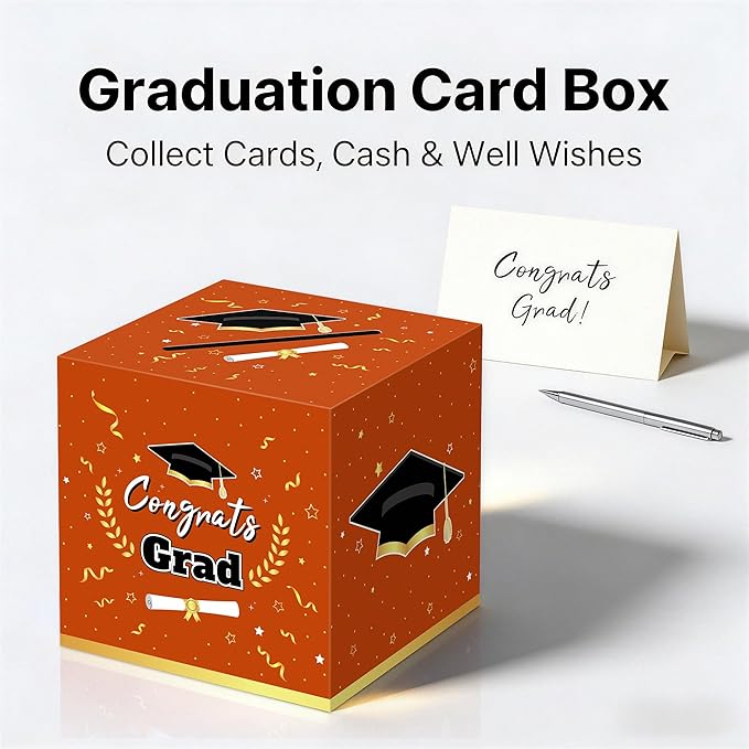 Graduation Decorations 2026 Orange Graduation Card Box Graduation Party Decorations,Graduation Box,Congrats Grad Gifts Box for 2026 Graduation Party Supplies Favors