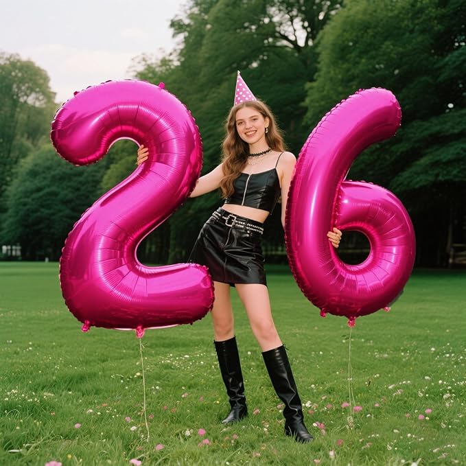Rose Red Large 6 Number Balloons 40 Inch Big Foil Helium Hot Pink Number Balloons 6 Jumbo Happy 6 16 26 Mylar Birthday Party Decorations for Girl Anniversary Party Supplies