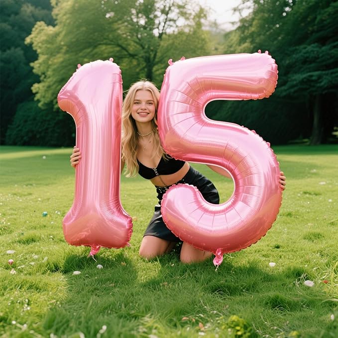 40 Inch Pearlescent Pink Number 15 Balloon Number 15 Balloon 40 Inch, 15th Birthday Party Decorations for Boy or Girl Huge Mylar Anniversary Party Supplies