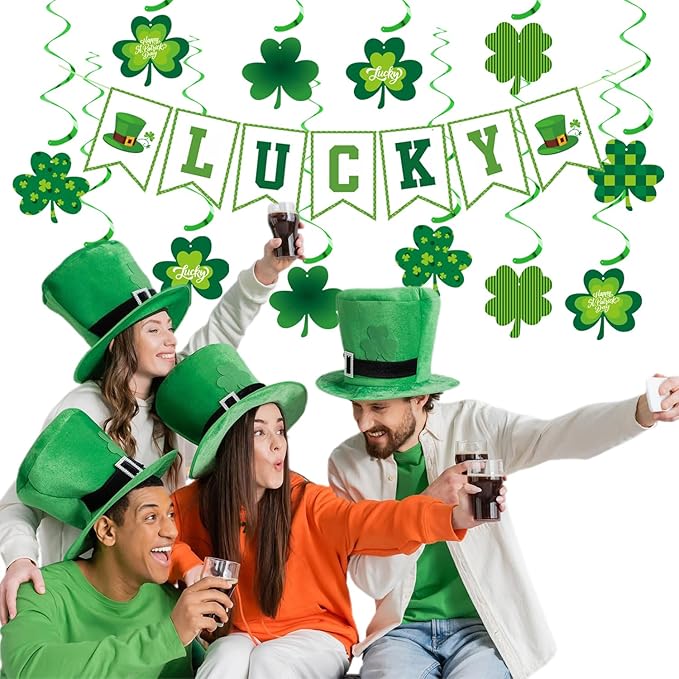 St-Patricks Day Party-Decoration Green-Shamrock Garland - 25pcs Saint St. Patrick's Tissue Paper Pom Poms Fan Streamers Swirl,Irish Lucky Banner, Baby Shower Birthday Hanging Decor Lasting Surprise