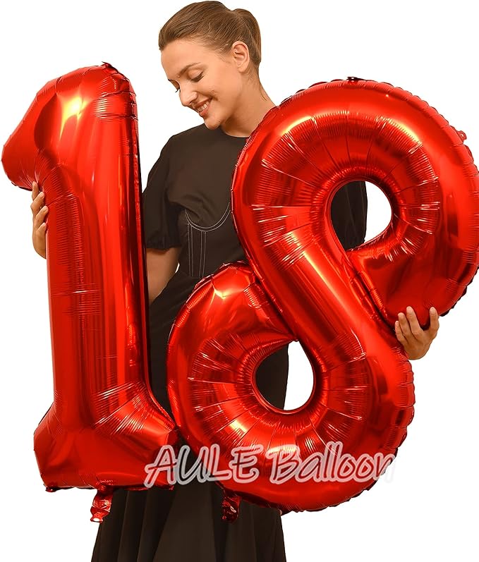 AULE 40 Inch Big Red Foil 18 Number Balloons for Girl Large 18th Happy Birthday Decorations Giant Huge Helium Mylar 81 Anniversary Party Decor