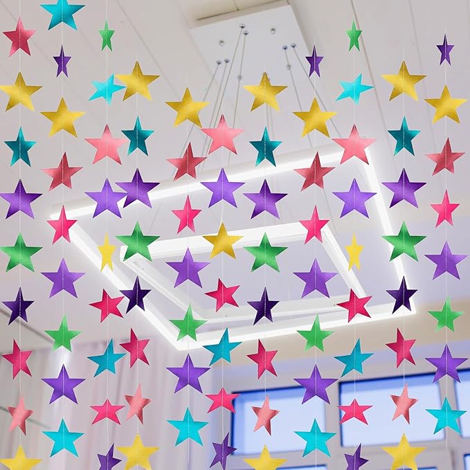 Spakon 65 Feet Glitter Star Paper Garland Banner Hanging Decoration Star Streamers Double Side 2026 Graduation Decorations for Wedding Birthday Festival New Year Party Decoration (Pastel)