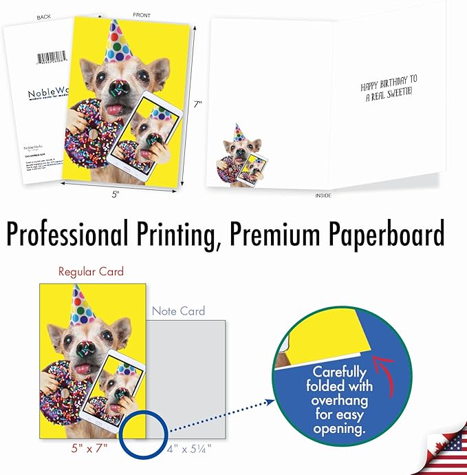 NobleWorks - Birthday Greeting Card with 5 x 7 Inch Envelope (1 Card), Fun Animal Bday Celebration - Doggy Selfie - Sprinkles C9512DBDG