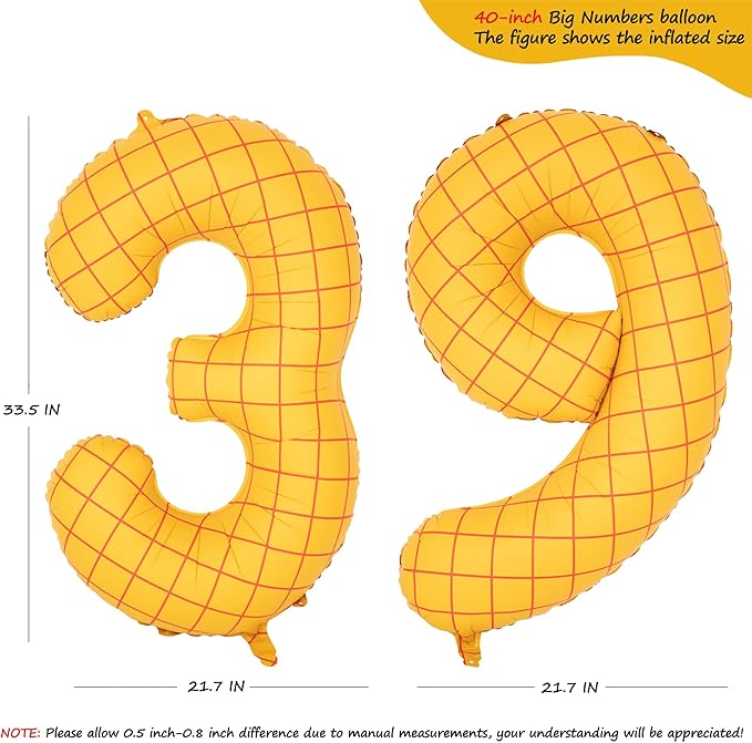 40-Inch Large Number Balloon Toy Inspired Story Matte Yellow Birthday Balloon Western Rodeo Party Supplies Boy Girl Story Anniversary Kids Birthday Party Cowboy Farm Themed Baby Welcome Decorations