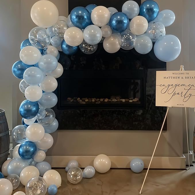 Togvu Metallic Blue Silver Balloons, 60 Pcs 12 Inches Chrome Blue White Balloon with Silver Balloons Glitter Confetti Balloons for Boys Baby Shower, Birthday, Baptism,Wedding Decorations