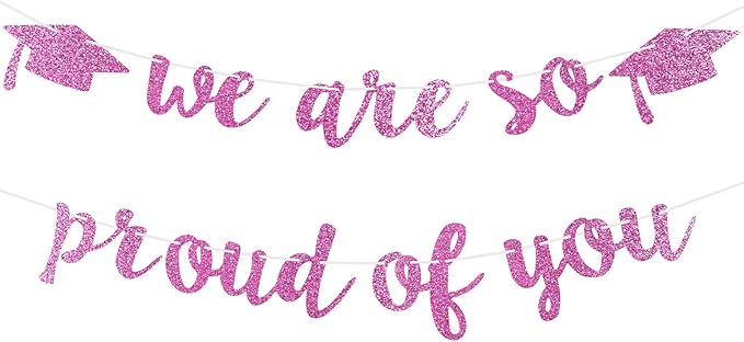 2026 Graduation Decorations Pre-Strung Blingbling We Are So Proud of You Banner Glitter Graduation Garland for Class of 2026 High School College Grad Party (Pink)