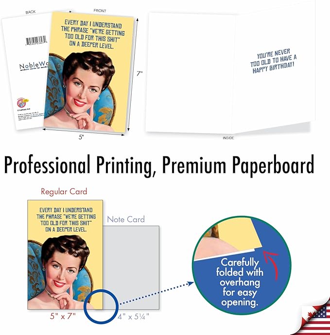 NobleWorks - 1 Hilarious Happy Birthday Card - Funny Retro Women Humor, Celebrate Birthdays - Getting Too Old C7239BDG