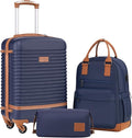 Coolife Suitcase Set 3 Piece Luggage Set Carry On Travel Luggage TSA Lock Spinner Wheels Hardshell Lightweight Luggage Set(Navy, 3 piece set (BP/TB/20))