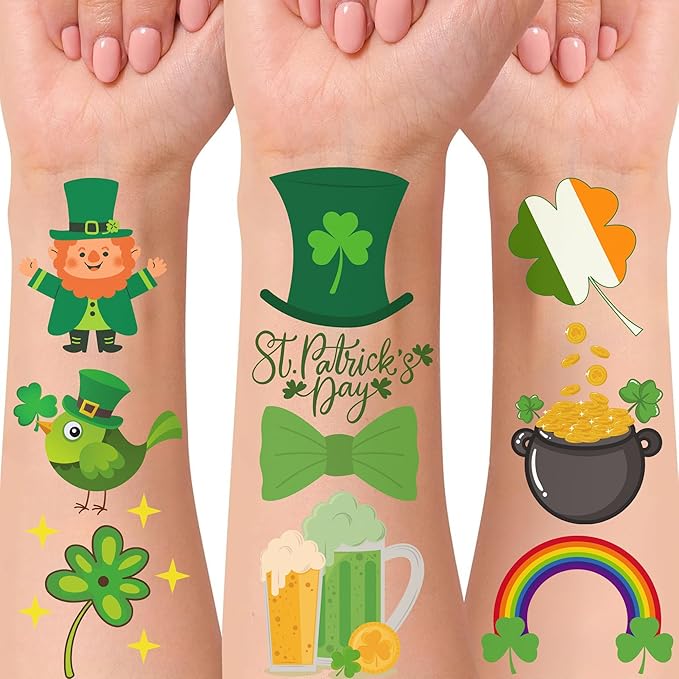 St Patricks Temporary Tattoos St Patricks Day Decorations St Patricks Party Favors Supplies Saint Patricks Day Face Stickers Gifts St Patricks Accessories Irish St Paddys Days 4 Sheets - 50Pcs