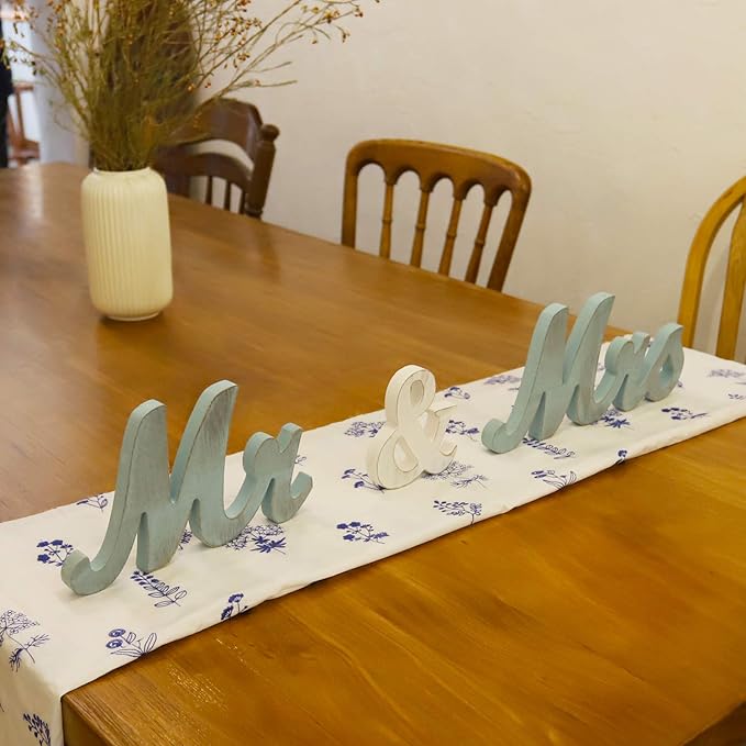 Mr Mrs Sign for Wedding Table,Mr and Mrs Wooden Letters,Large Mr. & Mrs.Party Decoration Items,Head Table Wedding Wood Letter,Blue, 12.5x7x2.5 inches
