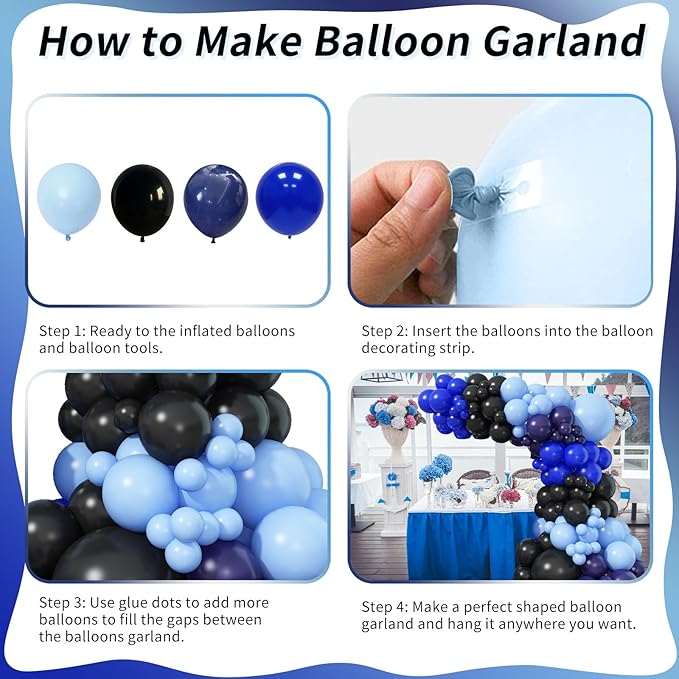 Blue and Black Balloon Arch Kit, 102 Pcs Navy Royal Latex Party Balloons Baby Light Blue Black Balloon Garland Kit for Graduation Boys Baby Shower Gaming Birthday Party Decorations