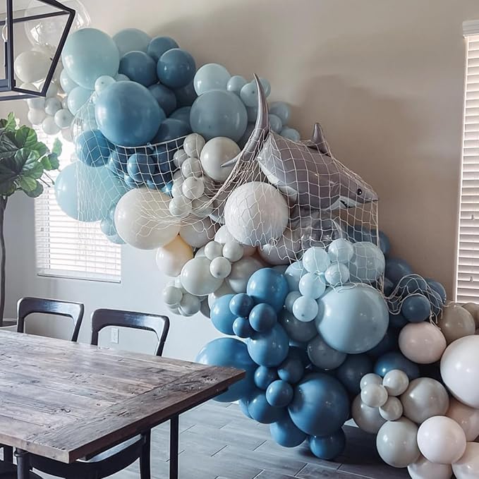 Ocean Under the Sea Birthday Party Decorations 153Pcs Shark Balloon Garland Arch Kit Dusty Blue Green White Sand Balloon with Shark Foil Balloons for Kids Boys Shark Week Ocean Animals Baby Shower