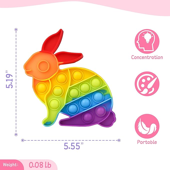 Fidget Toys for Kids Girls Boys,Easter Rainbow Bunny Push Bubble Sensory Toy Toddler Adult Stress Relief Silicone Autism Fidgets Birthday Gifts for Travel Cars Classroom Party Favors Office