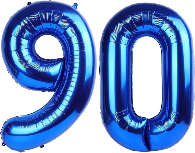 Blue Jumbo Number 90 Balloon 40 Inch, Men Women 90 Birthday Supplies, Foil Helium 90 Birthday Giant Balloon, Mylar Blue Number Balloons Anniversary Decorations