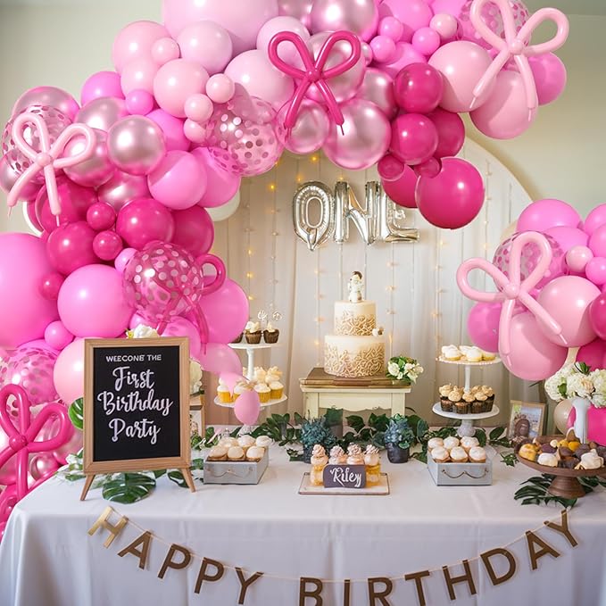 Pink Balloon Garland Arch Kit, Hot Pink Metalic Pink Pastel Pink Latex Balloon with Confetti Balloon Long Balloons for Girls Women Birthday Wedding Baby Bridal Shower Graduation Party Decorations