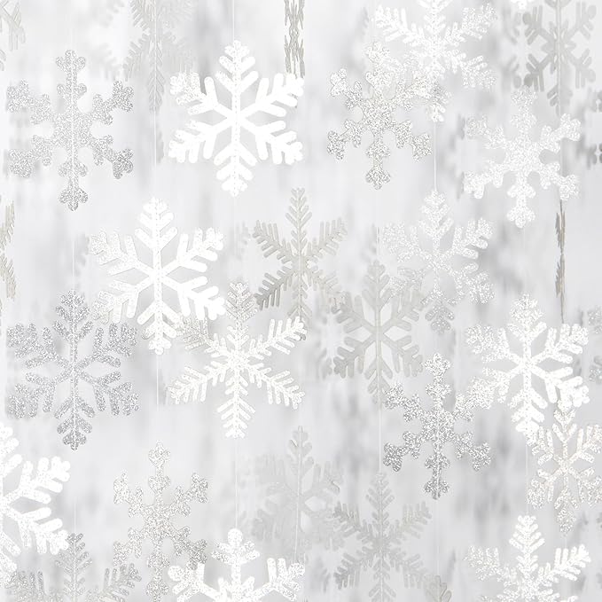 Snowflake Snow White-Silver Christmas Party-Decorations Garland - 6pcs Winter Girl Frozen Birthday New Year Hanging Decoration Streamers Banner, Wonderland Party Supplies Decor Panduola