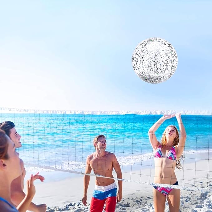 12 Pack Inflatable Glitter Beach Balls Bulk-16" Beach Ball Swimming Pool Toys for Games Adults Kids, Summer Pool Beach Party Decoration,Luau Decorations Essential Blow Up Beach Ball (Silver,Glitter)