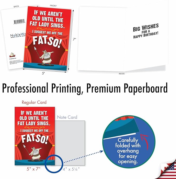 NobleWorks - 1 Funny Happy Birthday Notecard - Humor Greeting Card with Envelope - Fat Lady C3226BDG