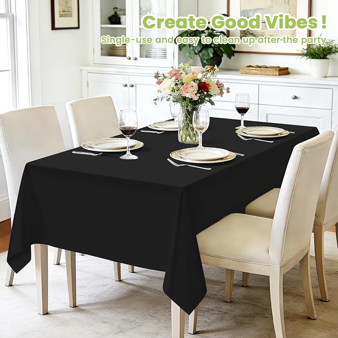Mulbozy Black Plastic Table Cloth Disposable 4 Pack, 54 × 108 Inch Tablecloths Rectangle, Black Plastic Table Cover for Party Decor