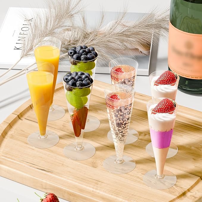 Plastic Champagne Flutes Disposable Wine Glasses - 40 Pack 4.5Oz Clear Mimosa Cocktail Cups Bulk for Wedding Women's Day Party Supplies Engagement Decor, Copas De Plastico Para Brindis