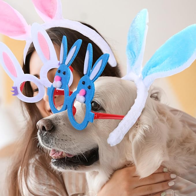 48 Pcs Easter Headbands and Glasses Set, Bunny Ears Bulk with Cute Bunny Glasses, Plush Spring Costume for Adults Easter Photo Props Party Favors