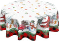 Christmas Round Tablecloth 70 Inch Xmas Snowman Pattern Circle Table Cloth Red Plaid Tablecloth Winter Table Cover Washable Polyester Decor for Home Kitchen Dinning Party
