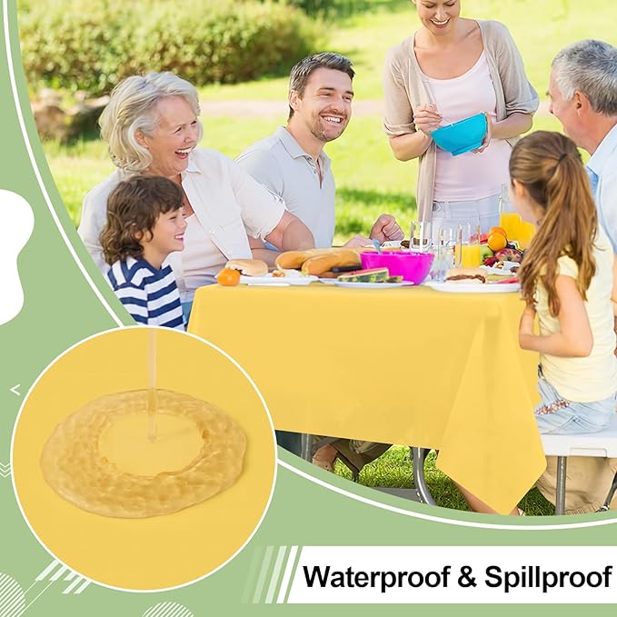 misaya 6 Packs Disposable Plastic Table Cloth, 54 x 108 Inch Waterproof Rectangle Tablecloth, Leakproof & Sturdy Decorative Table Covers for Easter, Picnic, Party and Outdoor, Yellow