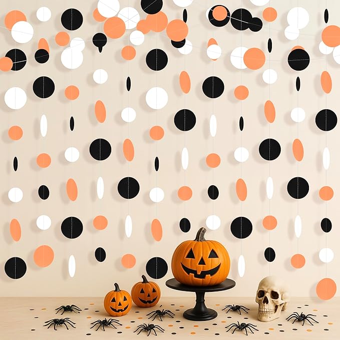 KatchOn, Circle Dots Gold Paper Garland - 65 Feet, Pack of 5 | Black, White Orange Birthday Garland for Wedding, Bridal Shower, Birthday Decorations | Hanging Decorations for Party