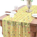 Joanlody 3pcs Yellow Embroidery Daisy Spring Summer Table Runner Florals Seasonal Easter Tulle Table Runner Holiday Kitchen Dining Table Decoration Wedding Party