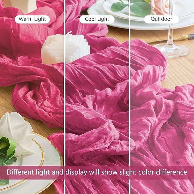 Wokceer Cheesecloth Table Runner 4Pack 10FT Deep Pink Boho Gauze Cheese Cloth Table Runner for Party Long Rustic Sheer Table Runners for Baby Bridal Shower Wedding Easter Table Decor