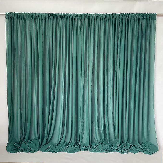 EHLDekol Sheer Chiffon Backdrop Curtains 10ft x 10ft(5ft x 2Panels)，Chiffon Fabric Drapes for Wedding, Long Sheer Curtain for Living Room, Arch Party Stage Decoration (Emerald Green, 120 x 120 Inch)