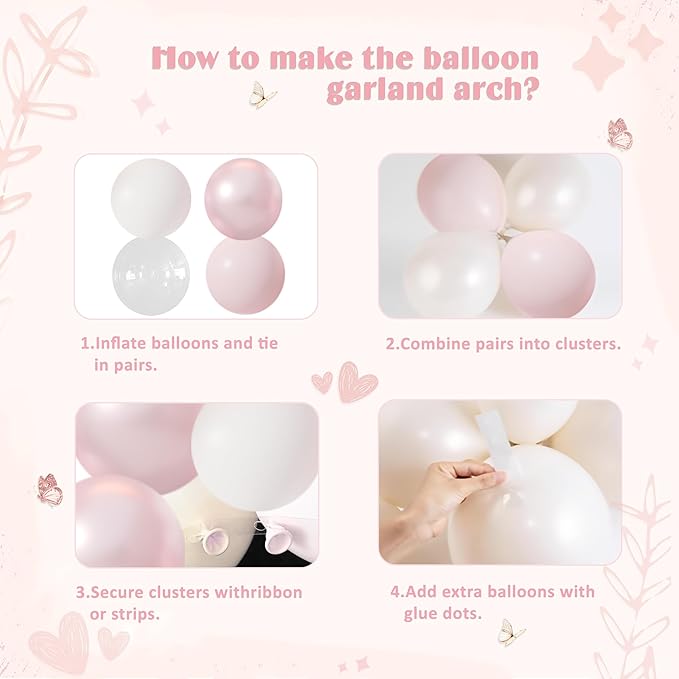 Pink Balloon Arch Kit, 108Pcs Double Stuffed Balloon Arch Garland Kit Include Pearl Pink Macaron Pink White Balloons Clear Balloons for Birthday Wedding Baby Shower Bridal Party Decorations