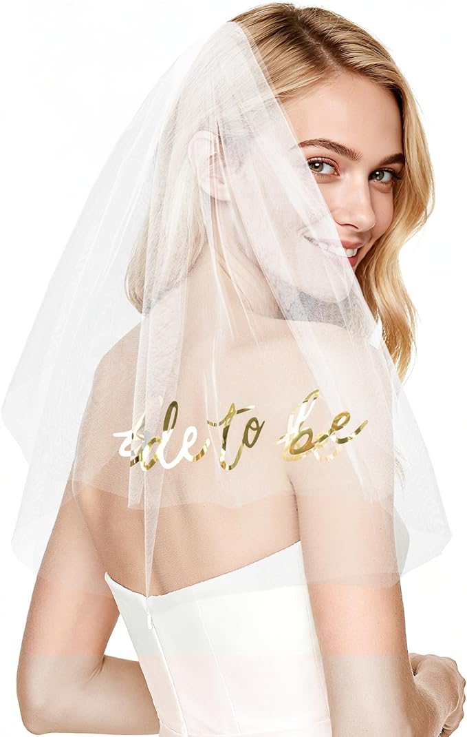 Bride to Be Wedding Veil Bachelorette Party Favors Accessories, White Bridal Shower Gifts for Bride Decorations Short Headband Engagement Gifts for Women