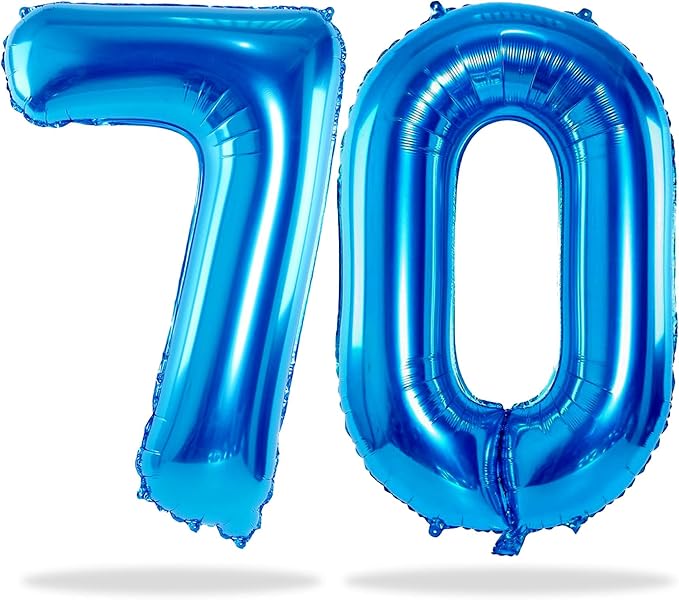 Blue Number 70 Balloons, 40 Inch Large Blue Foil Number 7 & 0 Balloons for Boys, Self Inflating 70th Birthday Balloons for 70 Year Old Men Birthday Anniversary Party Decorations Supplies