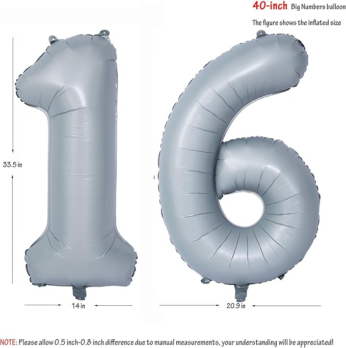 40 In Matte gray Number Balloons Helium Foil Mylar Balloon Birthday Party banquet Decoration 16